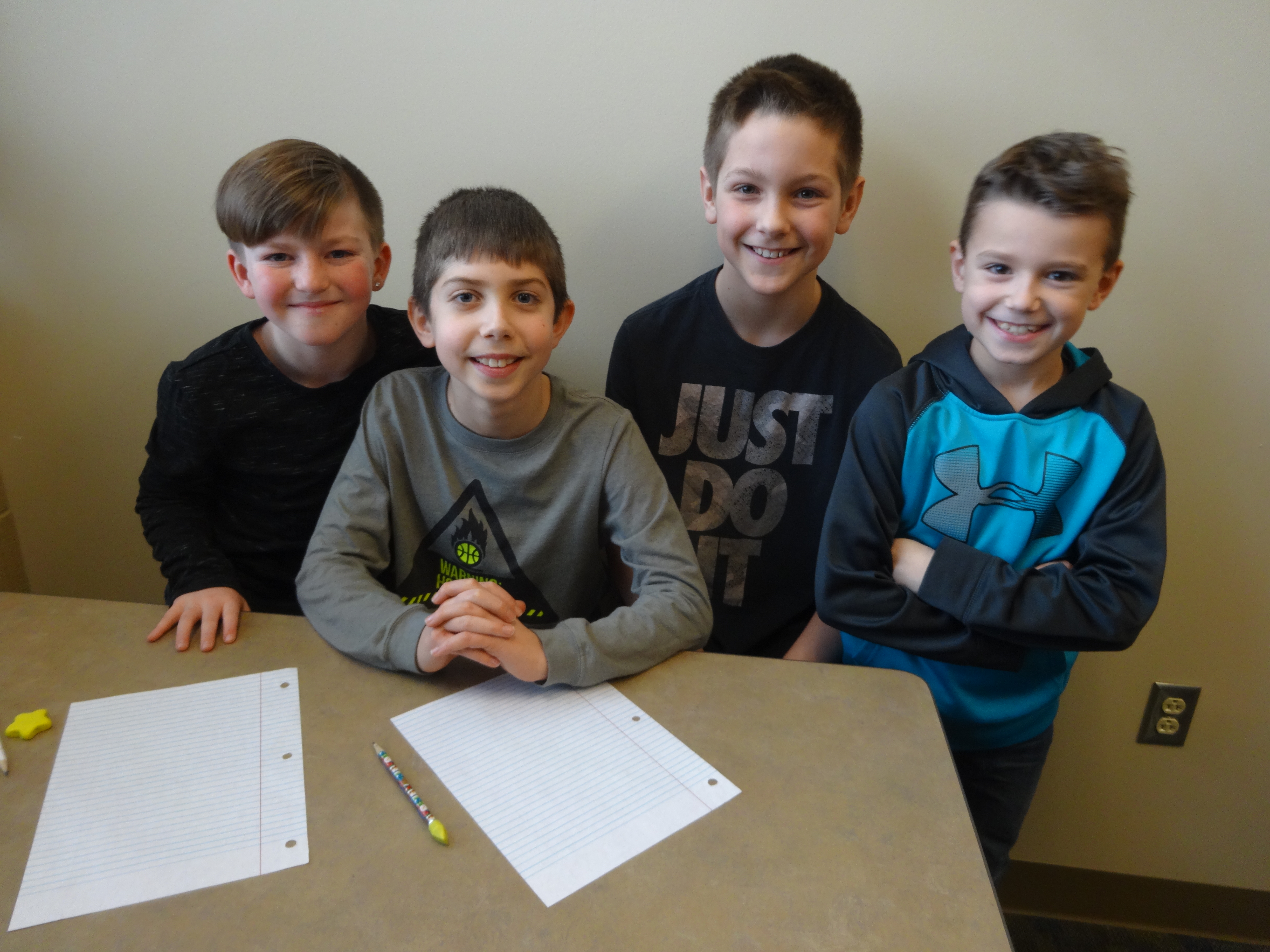 The staff members of What's Happening! Brookfield Elementary are, from left, Brayden Reed, Judah DeJoy, John Brenner and Tyler Miller.