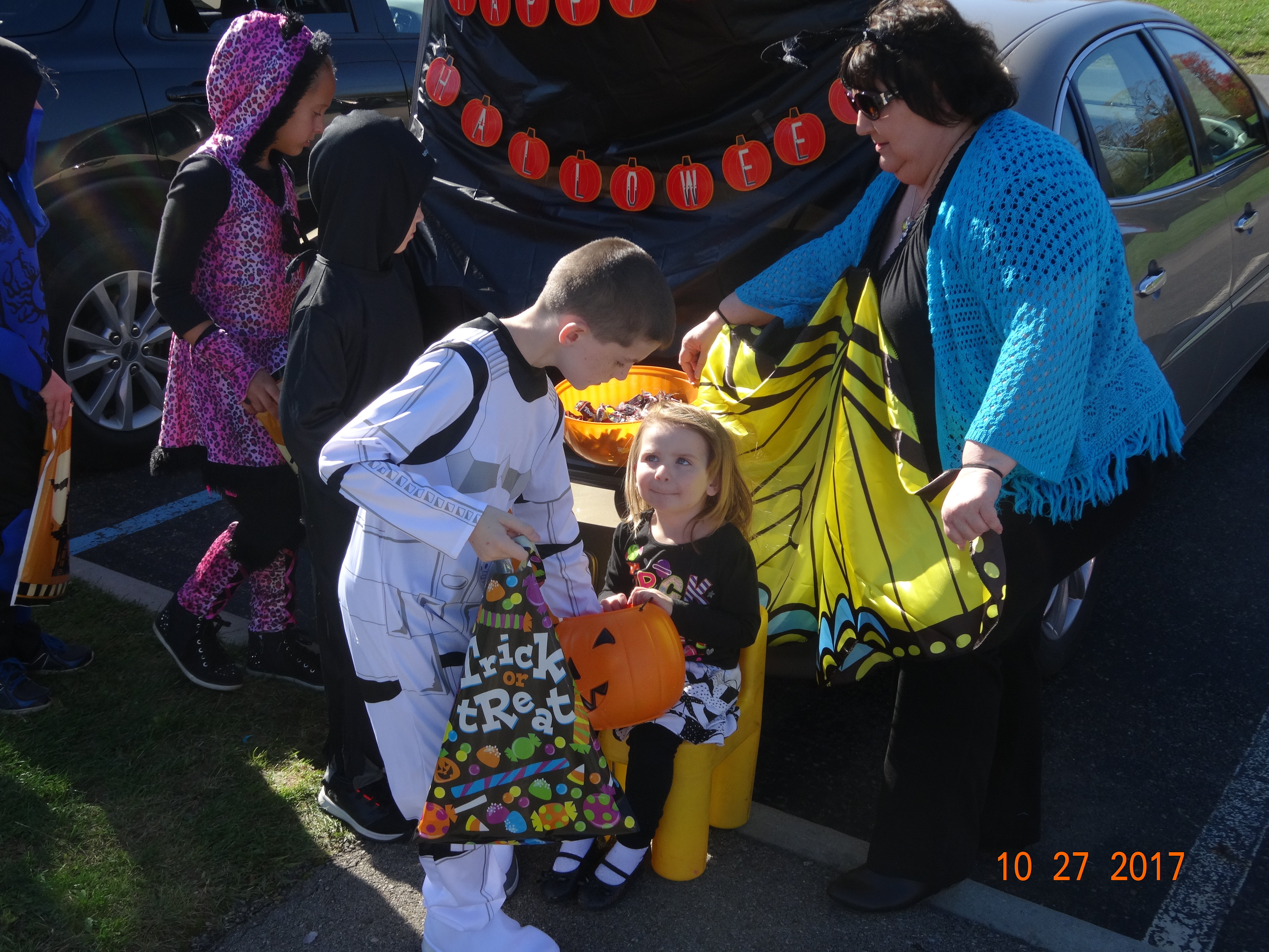 Butterfly Trudy Trump and her princess granddaughter, Emma, 3, participated in Brookfield Parents Association's 2017 Trunk or Treat at Brookfield Elementary School.