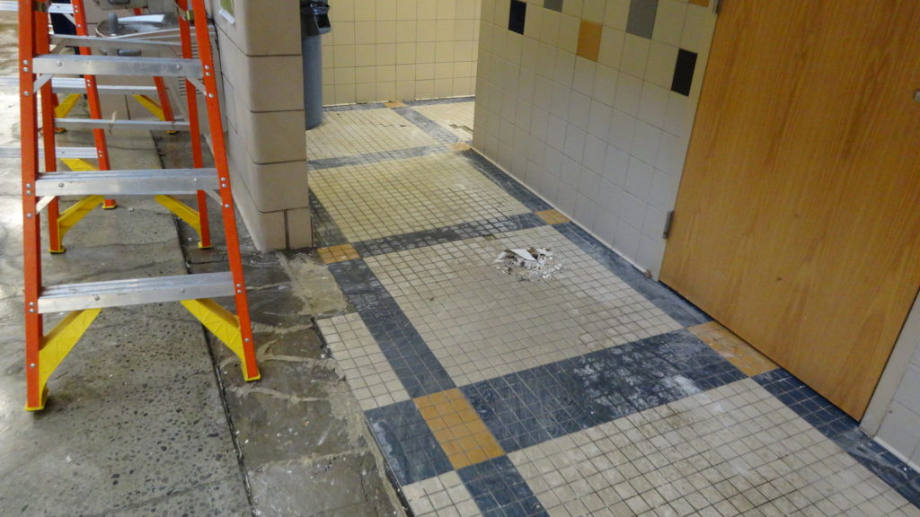 The hallway into the Brookfield Middle School bathroom.