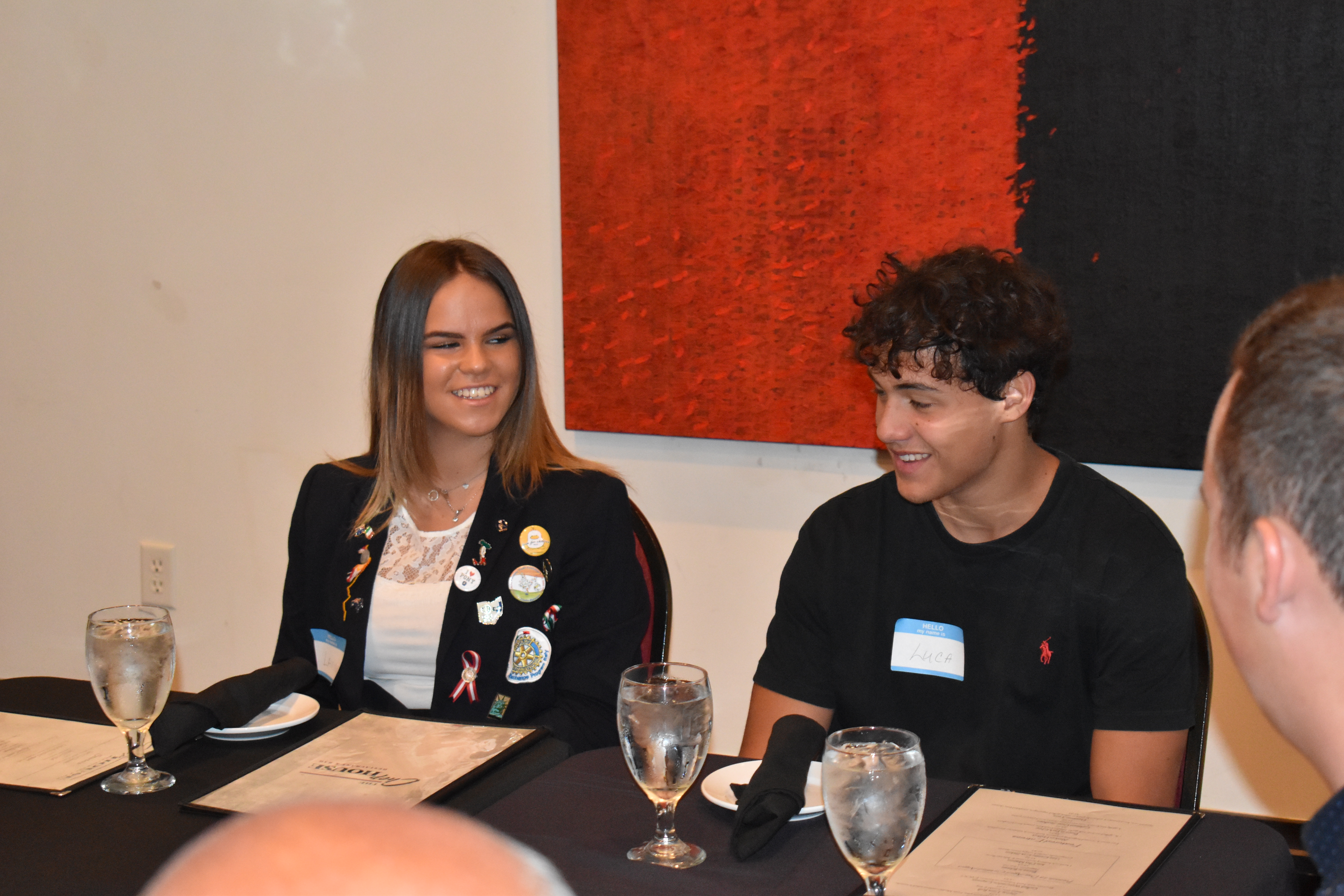Lavinia Paliani and Luca Pedrini of Treviso, Italy, are shown at a Brookfield Rotary Club dinner honoring their stay in the U.S. NEWS On the Green photo.