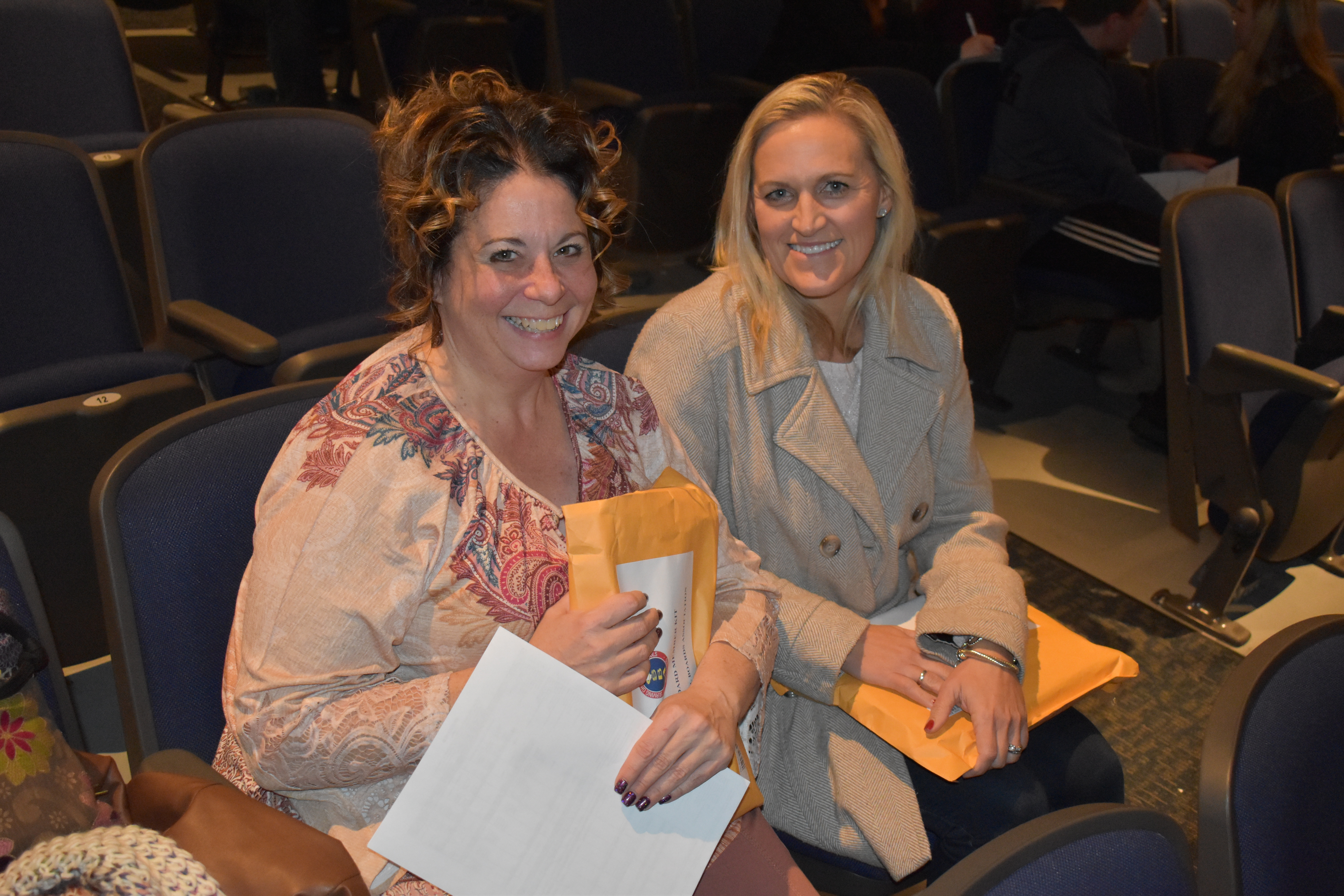 Melissa Sydlowski, left, and Sarah Kurpe are shown at the November meeting of the Brookfield Board of Education, the first one following their elections to the board. The ladies will be sworn in in January.