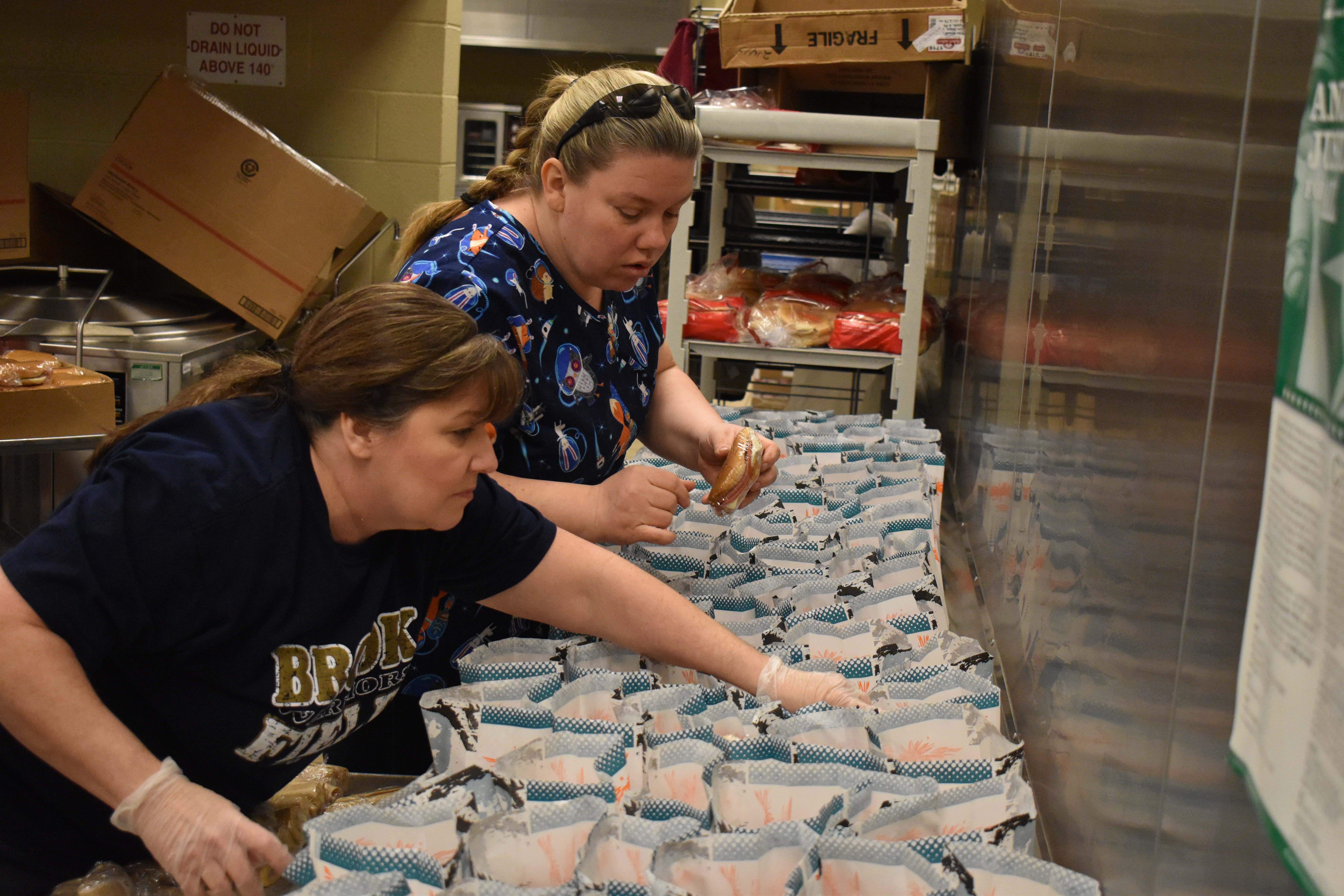 Brookfield school food service employees Chris Swanson, left, and Melissa Dean.