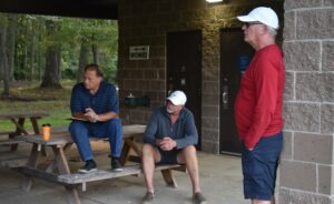 Brookfield trustees, from left, Mark Ferrara, Ron Haun and Dan Suttles are shown meeting at the township park.