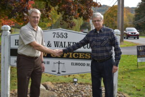 A recent photo of James Hoffman III, left, and Ellwood Walker, as they were closing their law practice.