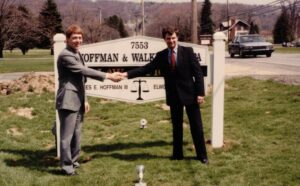 James Hoffman III, left, and Ellwood Walker are shown in 1990, when they opened their law firm. Contributed photo.