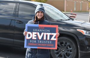Brookfield Trustee Shannon Devitz stood at the polls all day to encourage voters to support her.