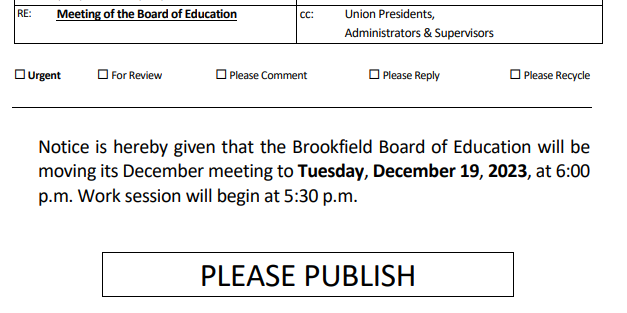 Brookfield Board of Education meeting