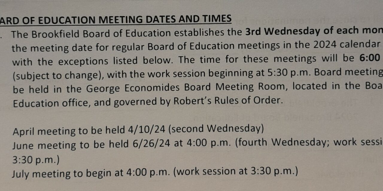 Brookfield Board of Education meetings for 2024